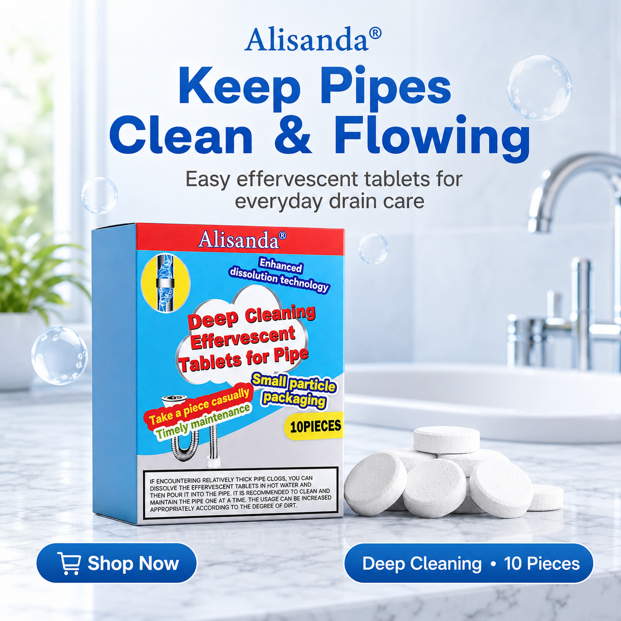 🔥Buy more save more ❤️Powerful Cleaning Effervescent Tablets for Pipe, Fast Dissolve Hair Grease Clogs, Deodorizing Antibacterial Pipe Cleaner