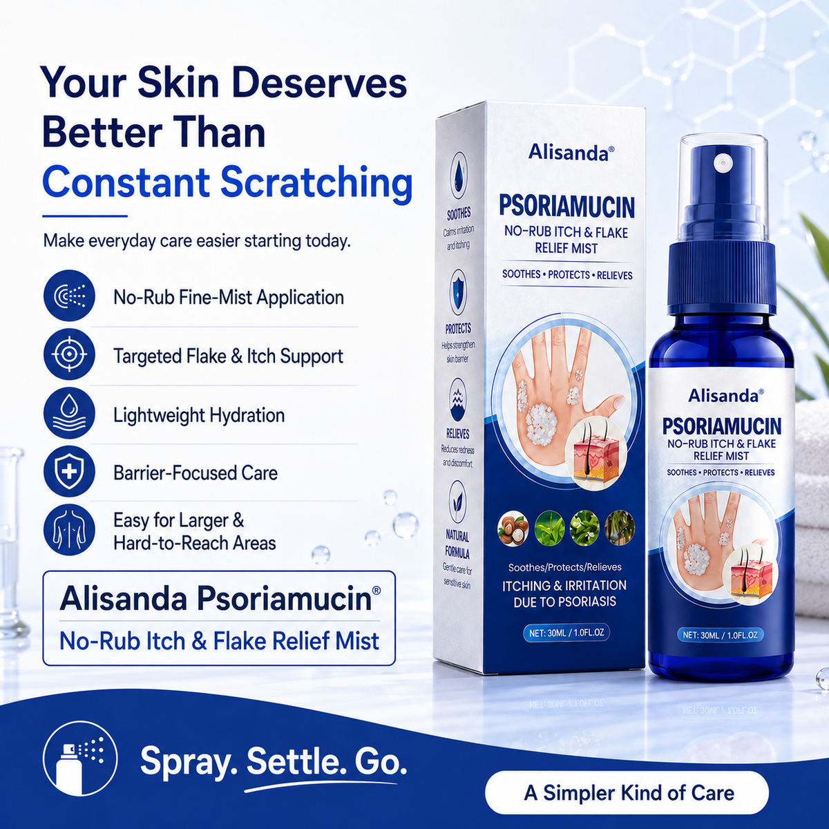 Alisanda® PsoriaMucin No-Rub Itch & Flake Relief Mist