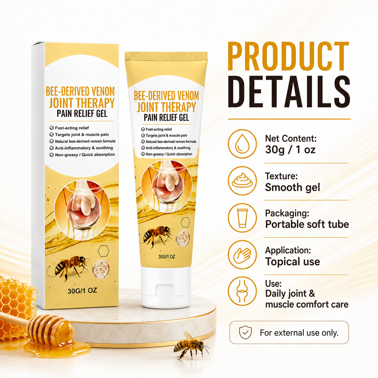 Bee-Derived Venom Joint Therapy Pain Relief Gel