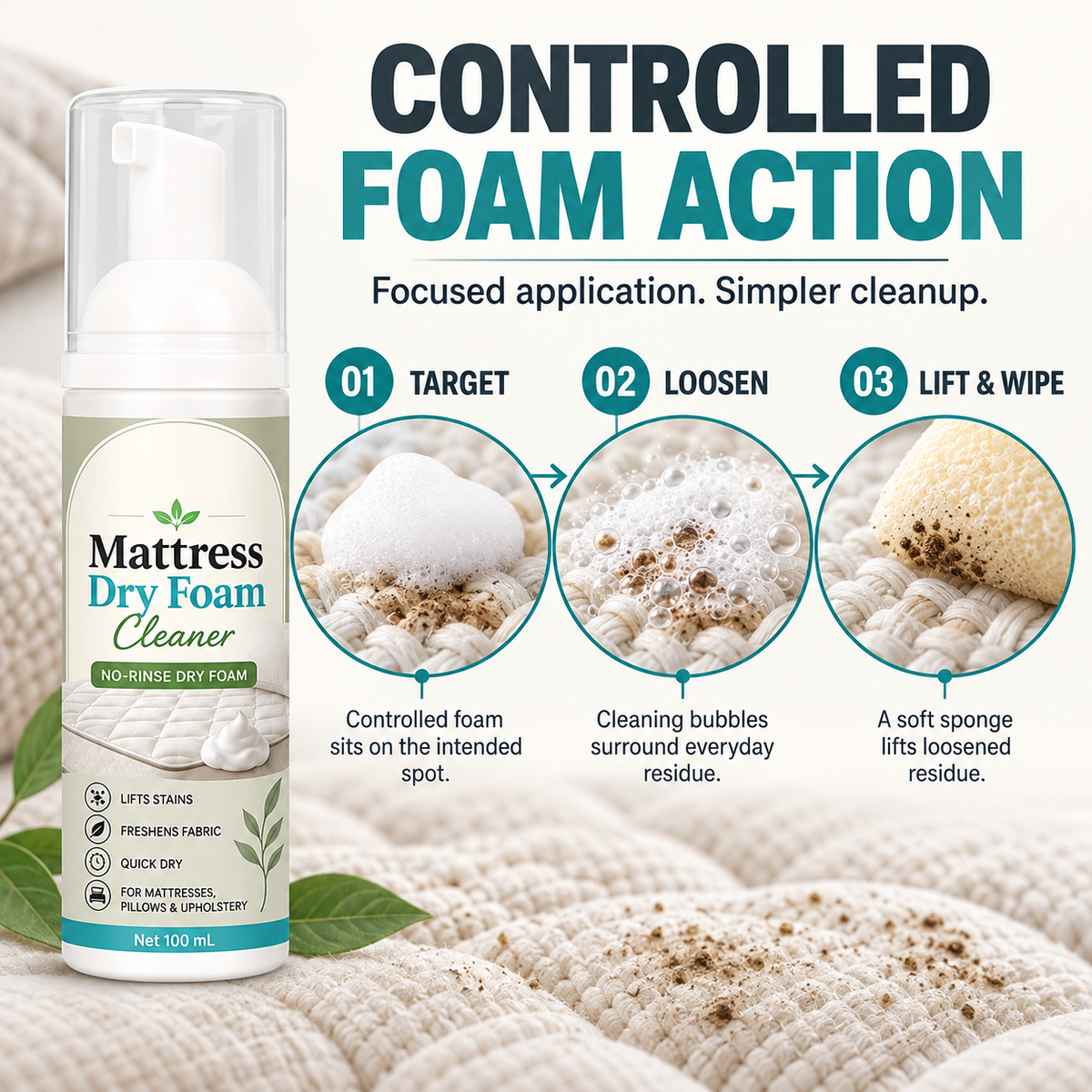 🔥 No-Rinse Mattress &amp; Upholstery Foam Cleaner