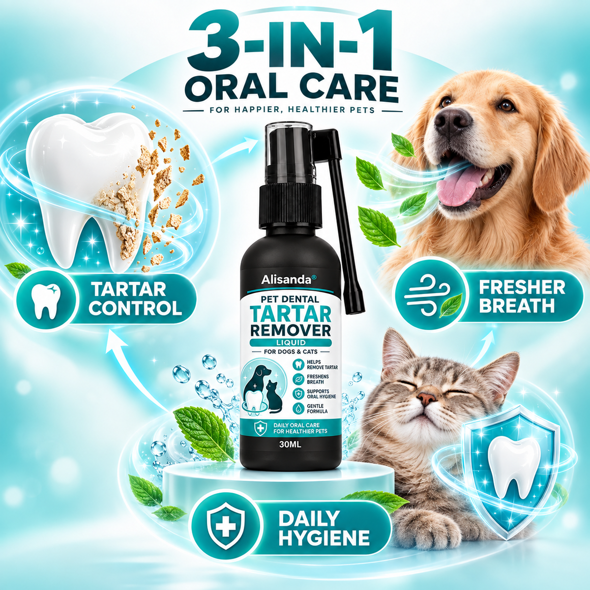 Gentle Pet Dental Cleaning Spray for Dogs & Cats