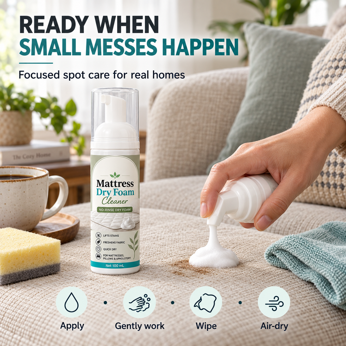 🔥 No-Rinse Mattress &amp; Upholstery Foam Cleaner