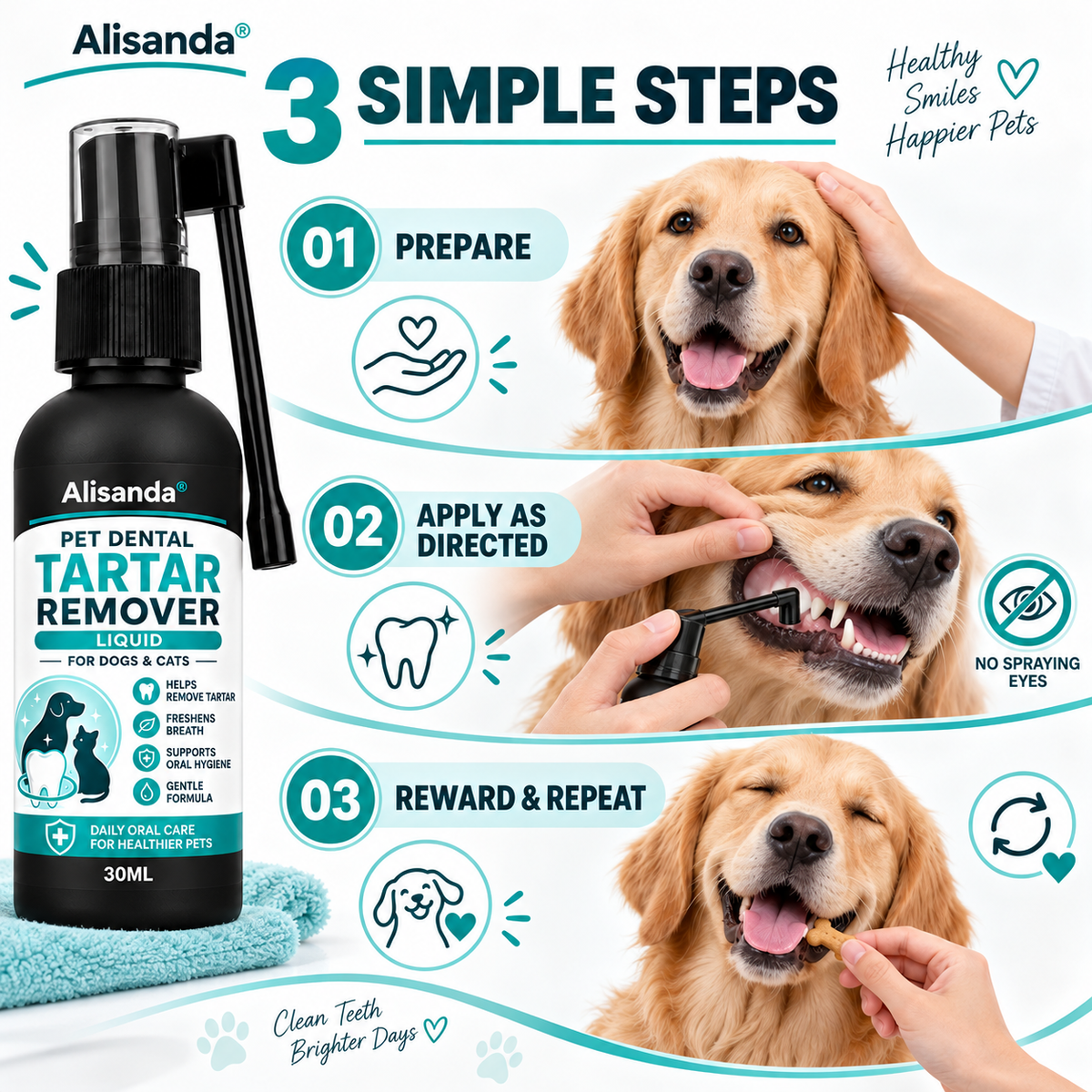 Gentle Pet Dental Cleaning Spray for Dogs & Cats