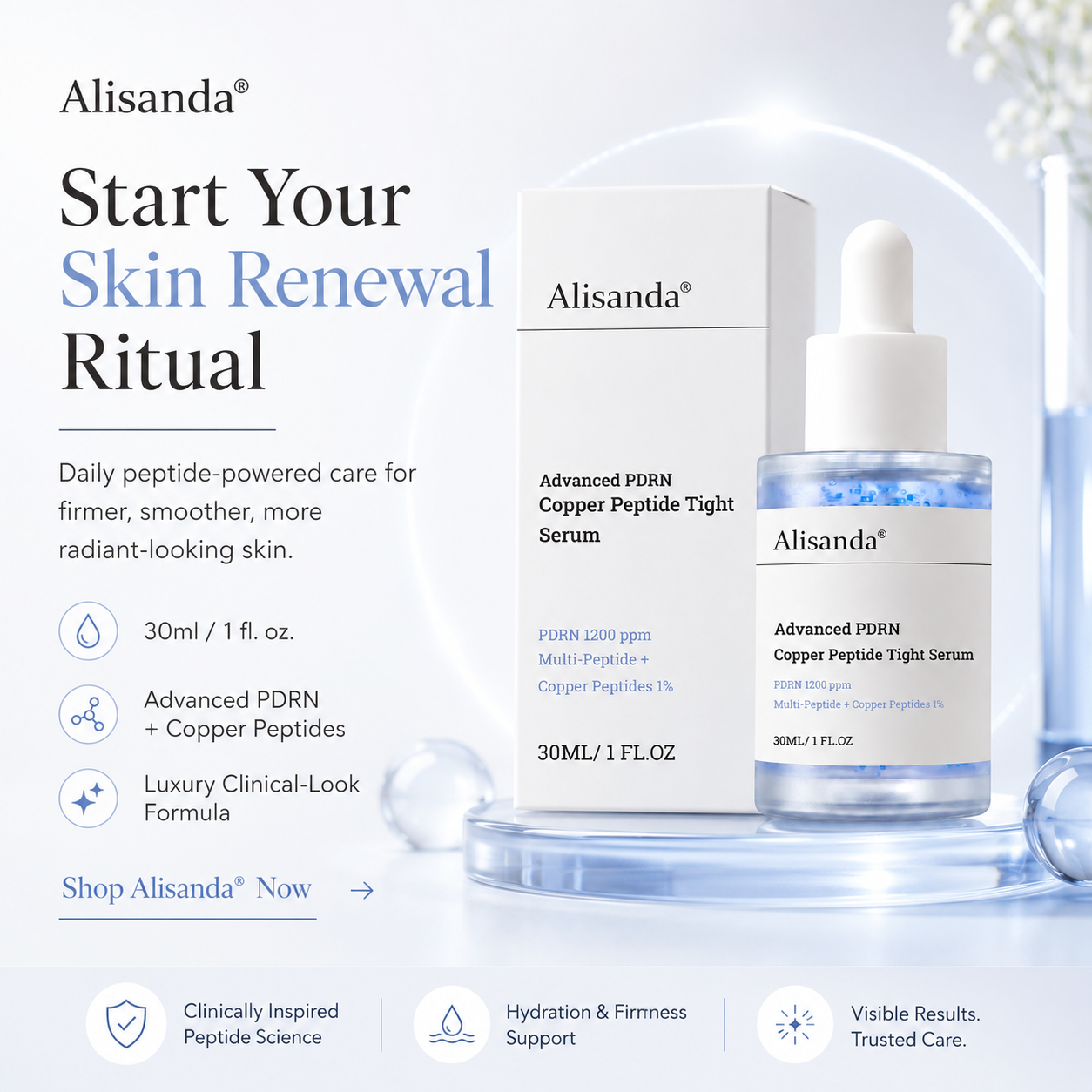 Alisanda® Advanced PDRN Copper Peptide Serum – GHK-Cu with PDRN Serum for Face