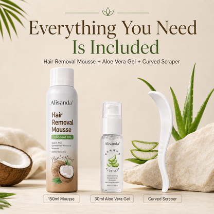 Hair Removal Mousse Kit, Coconut Oil Depilatory Foam with Aloe Vera Gel & Scraper, Korean Beauty Formula
