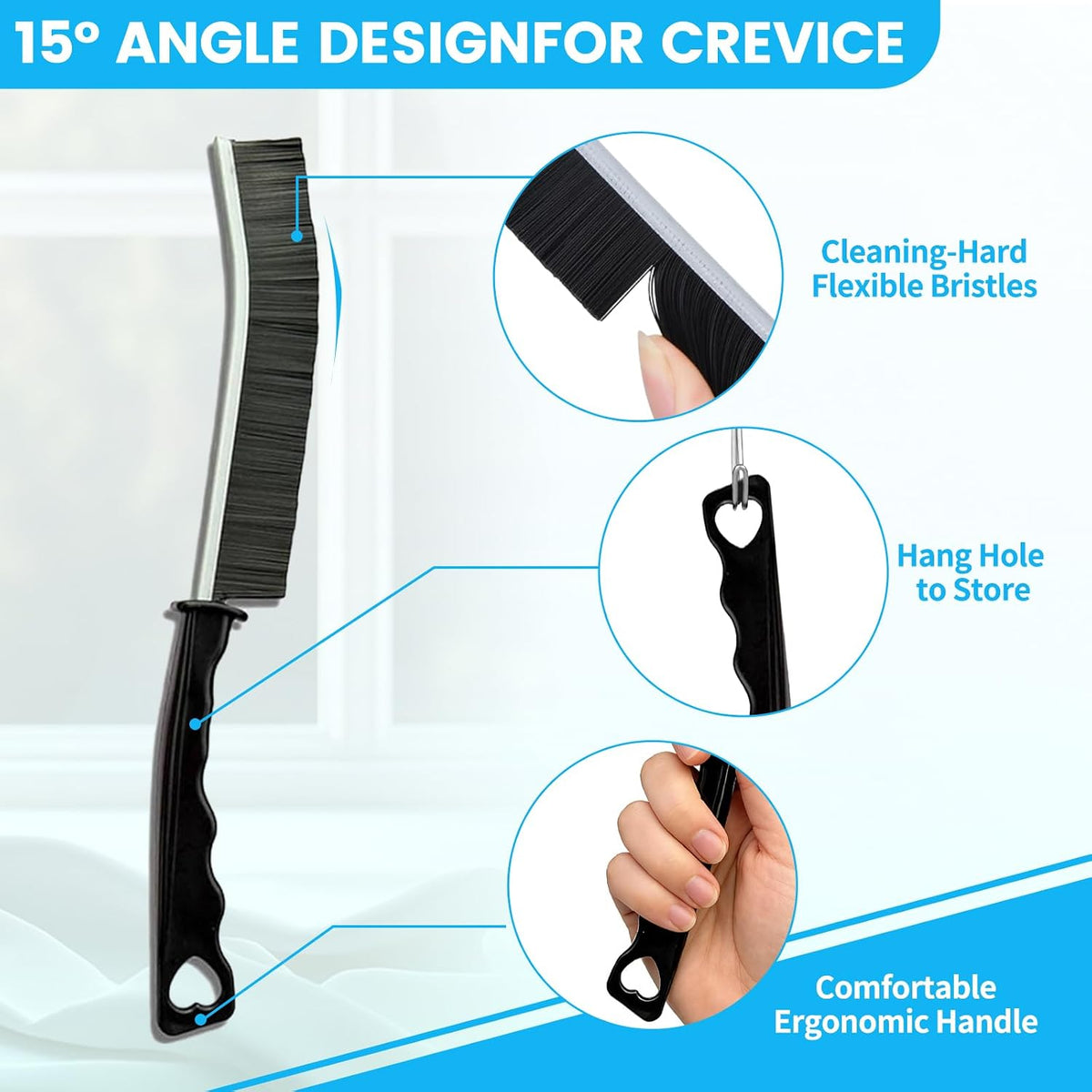 Angled crevice brush design and handle details