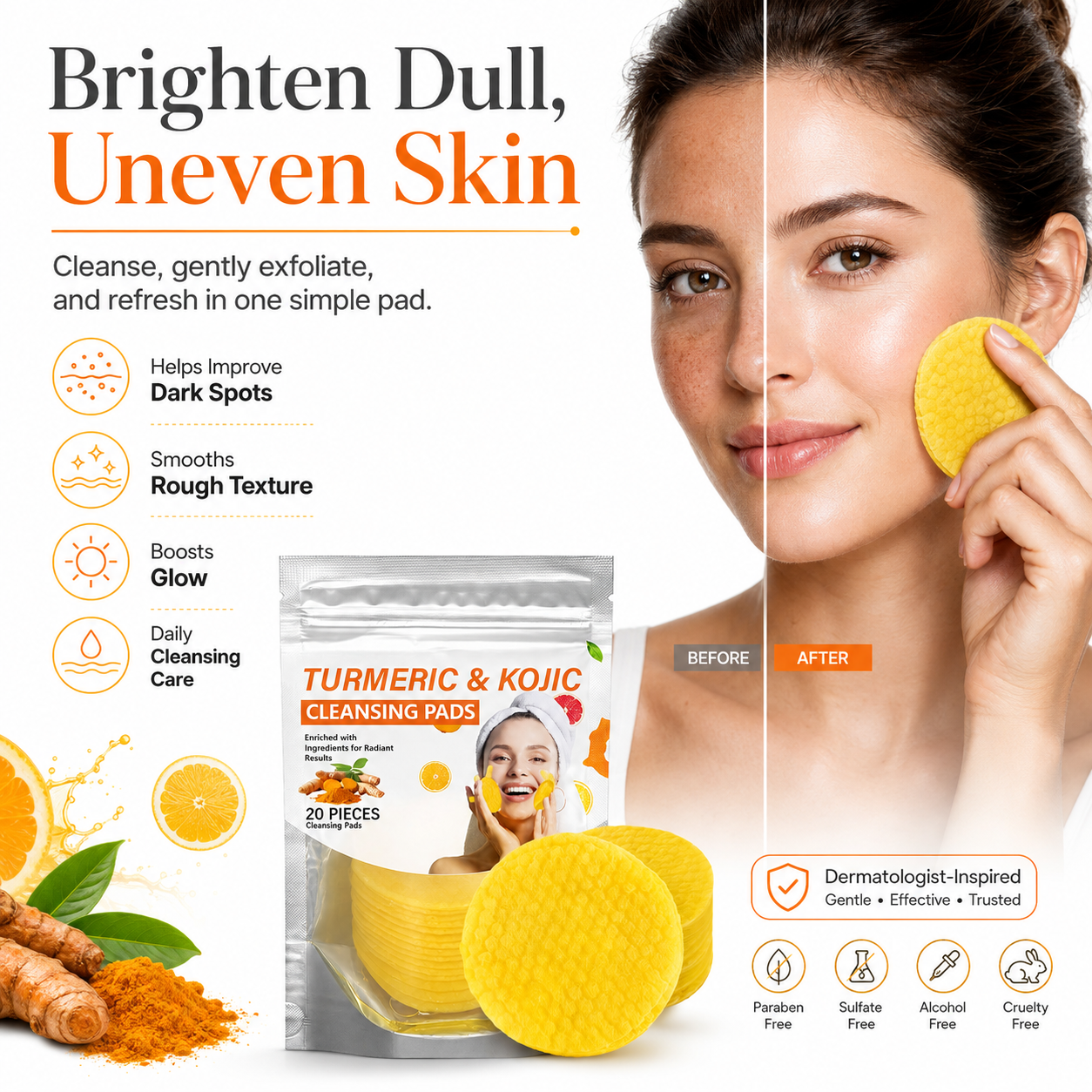 Turmeric & Kojic Acid Cleansing Pads,20pcs🟡