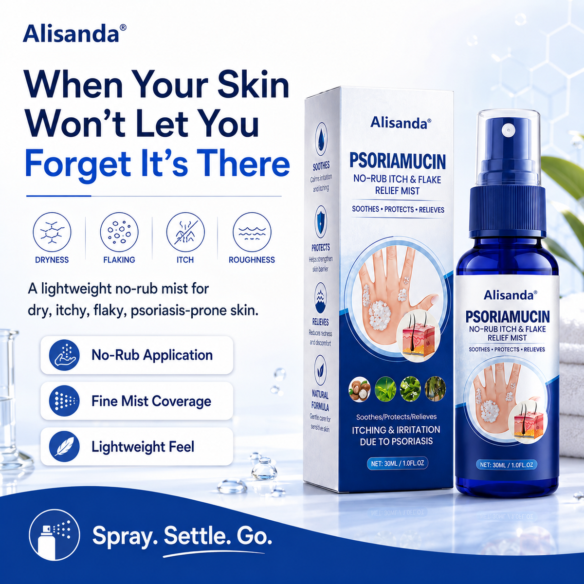 Alisanda® PsoriaMucin No-Rub Itch & Flake Relief Mist