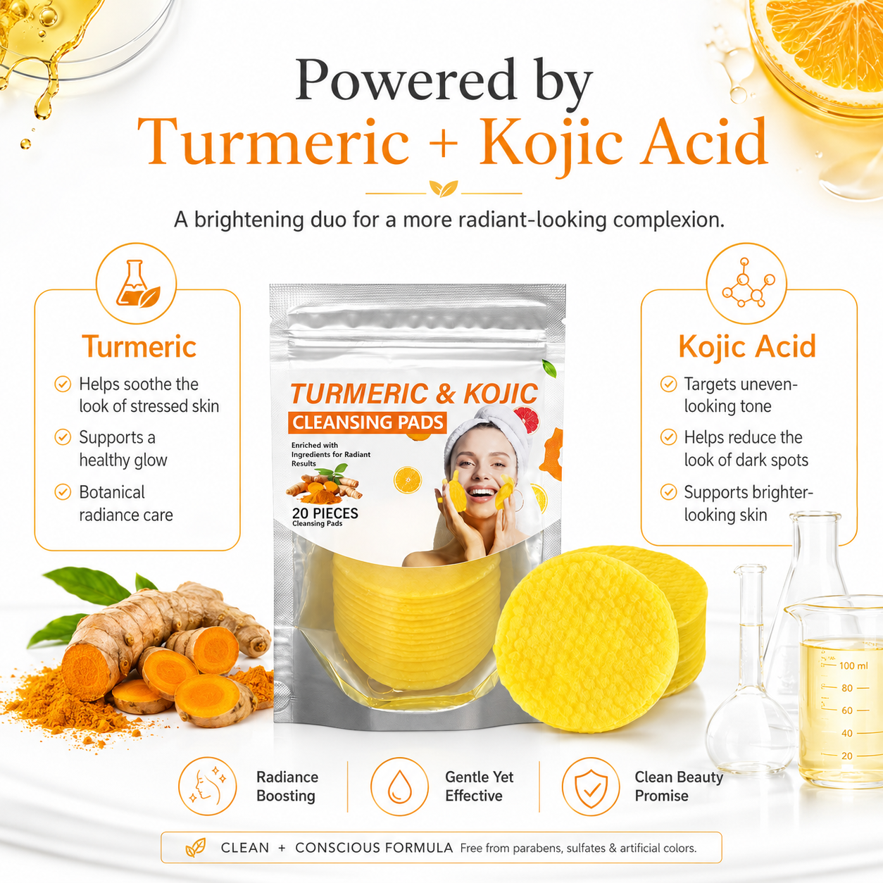 Turmeric & Kojic Acid Cleansing Pads,20pcs🟡
