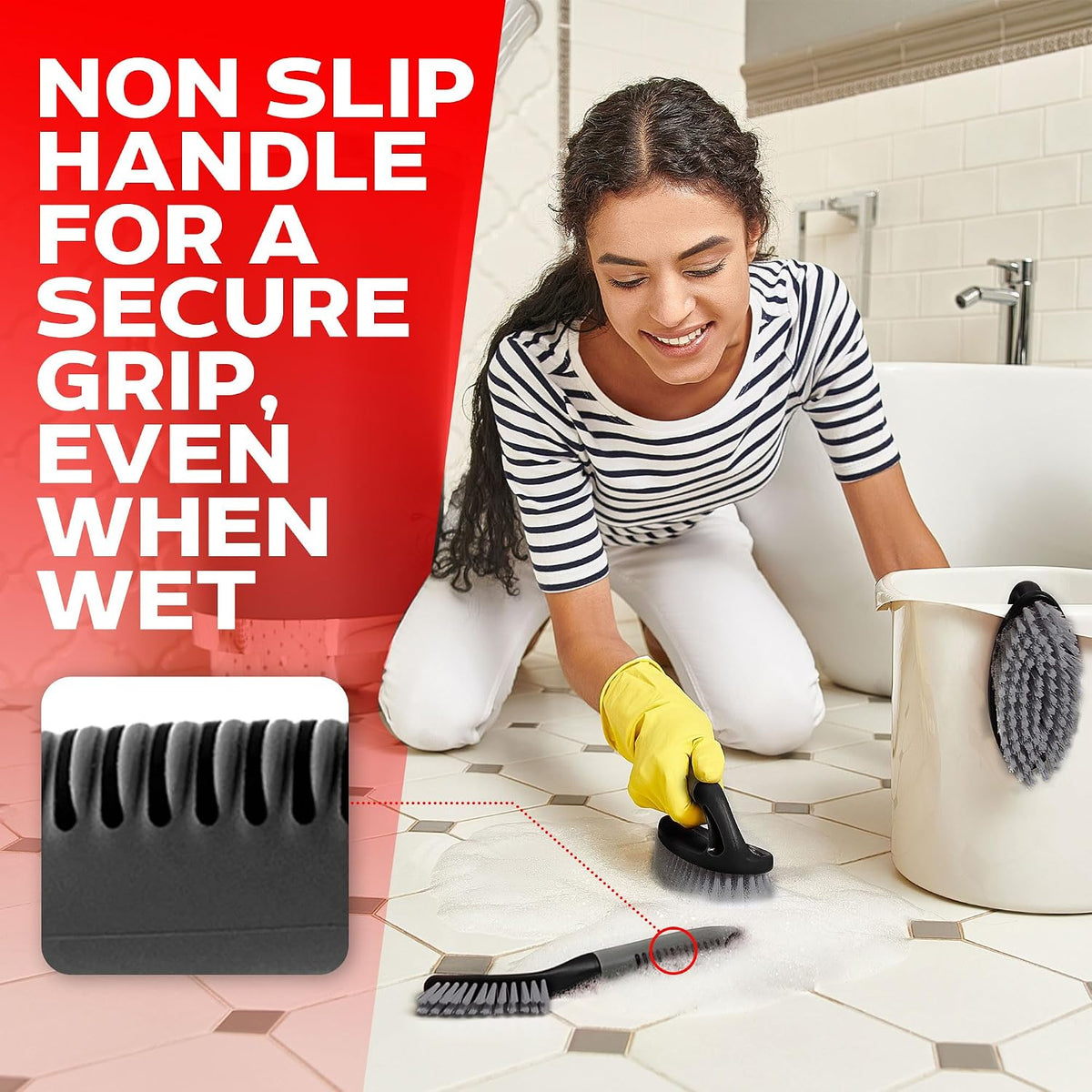 Compact hand scrub brush used around fixtures and corners