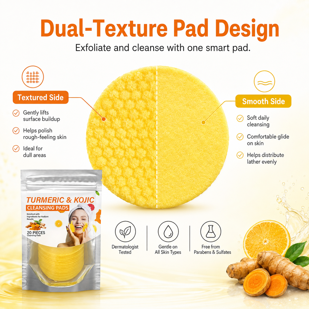 Turmeric & Kojic Acid Cleansing Pads,20pcs🟡