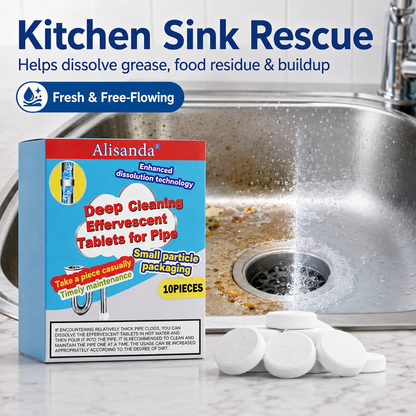 🔥Buy more save more ❤️Powerful Cleaning Effervescent Tablets for Pipe, Fast Dissolve Hair Grease Clogs, Deodorizing Antibacterial Pipe Cleaner