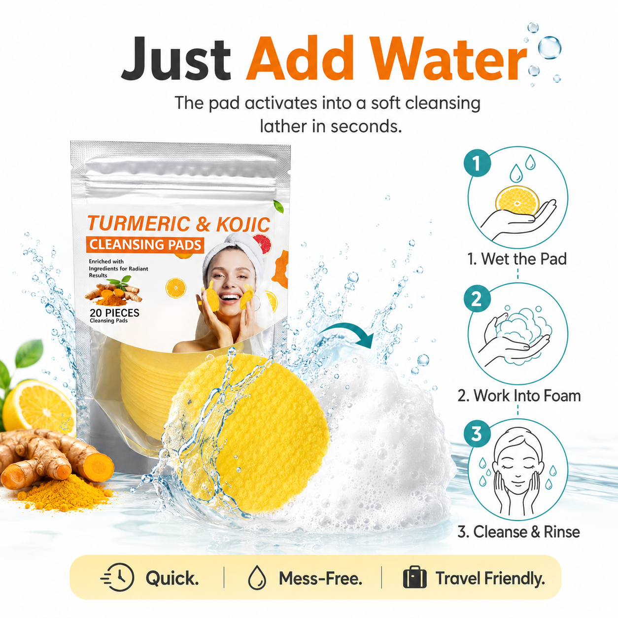 Turmeric & Kojic Acid Cleansing Pads,20pcs🟡