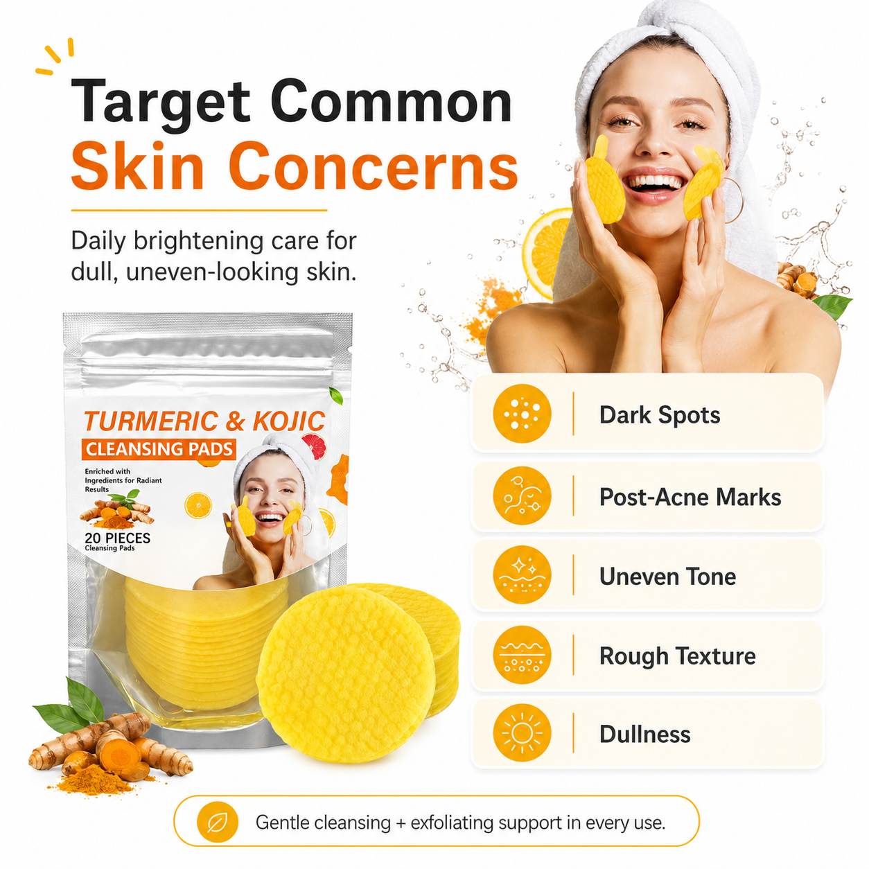 Turmeric & Kojic Acid Cleansing Pads,20pcs🟡