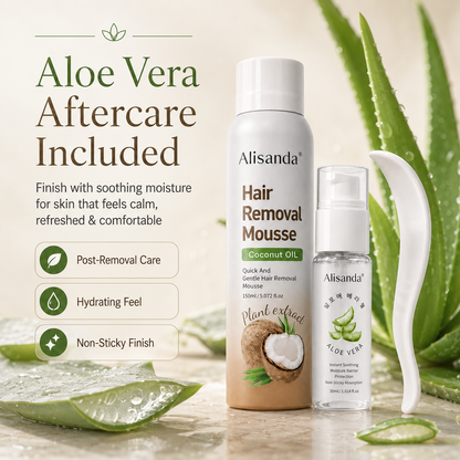 Hair Removal Mousse Kit, Coconut Oil Depilatory Foam with Aloe Vera Gel & Scraper, Korean Beauty Formula
