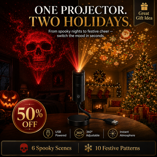 Plug & Play HD Holiday Projector for Christmas & Halloween Decor