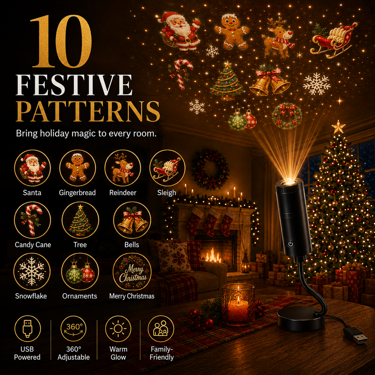 Plug & Play HD Holiday Projector for Christmas & Halloween Decor