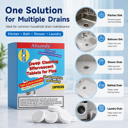 🔥Buy more save more ❤️Powerful Cleaning Effervescent Tablets for Pipe, Fast Dissolve Hair Grease Clogs, Deodorizing Antibacterial Pipe Cleaner