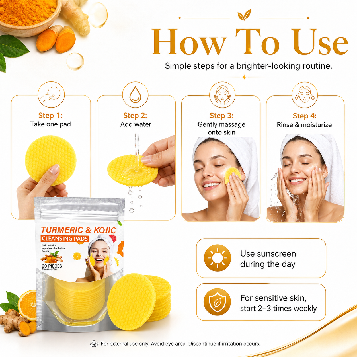 Turmeric & Kojic Acid Cleansing Pads,20pcs🟡