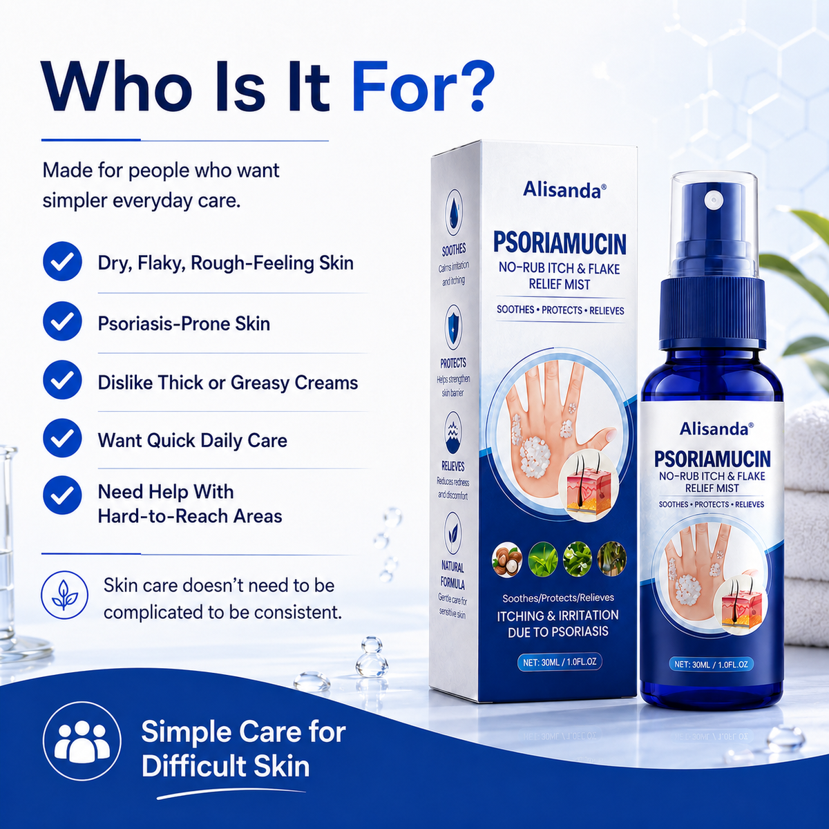 Alisanda® PsoriaMucin No-Rub Itch & Flake Relief Mist