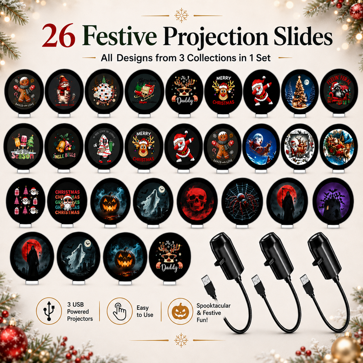 Plug & Play HD Holiday Projector for Christmas & Halloween Decor