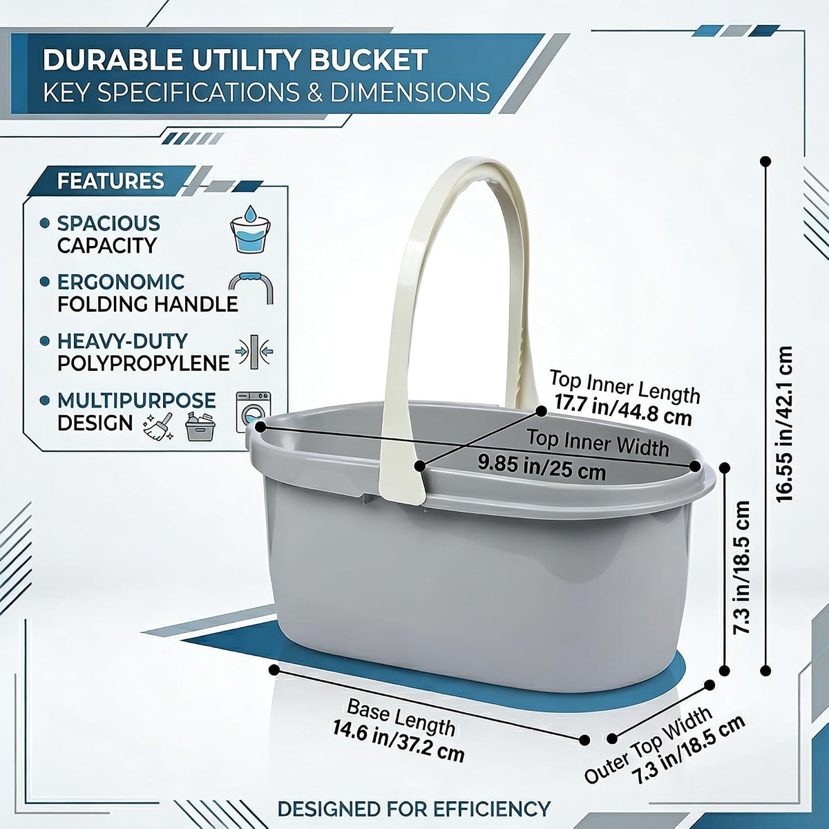 Compact cleaning bucket capacity and exterior dimensions