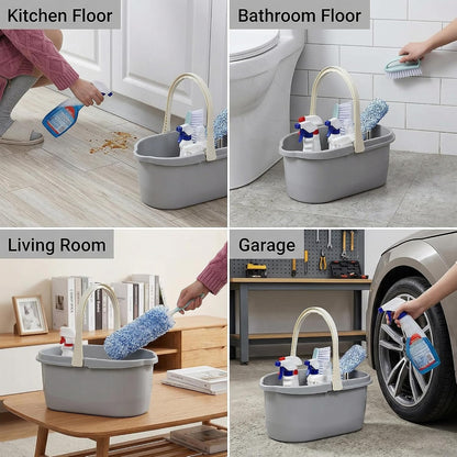 Stackable cleaning bucket stored in a compact household space