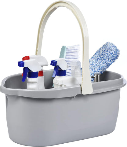 Grey rectangular compact cleaning bucket with folding carry handle