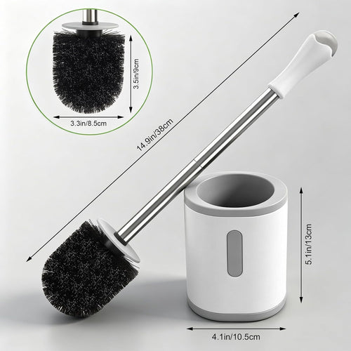 Compact toilet brush dimensions and space-saving holder