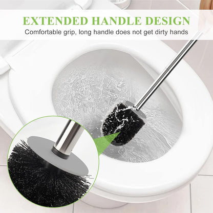 Stainless steel and plastic toilet brush handle details