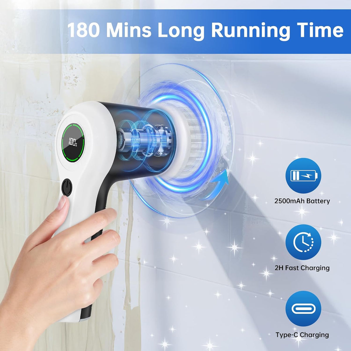 Electric spin scrubber motor and two speed cleaning modes