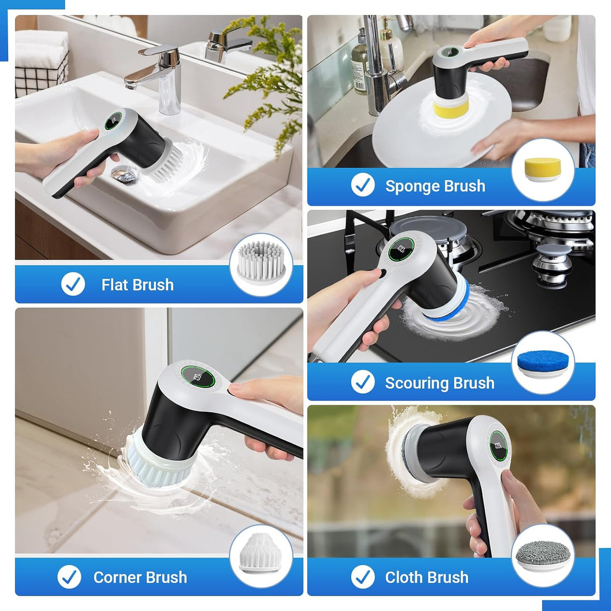 Cordless scrubber battery level display and charging details