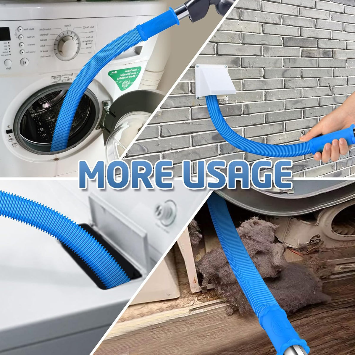 Flexible dryer vent vacuum hose used around dryers and appliance gaps