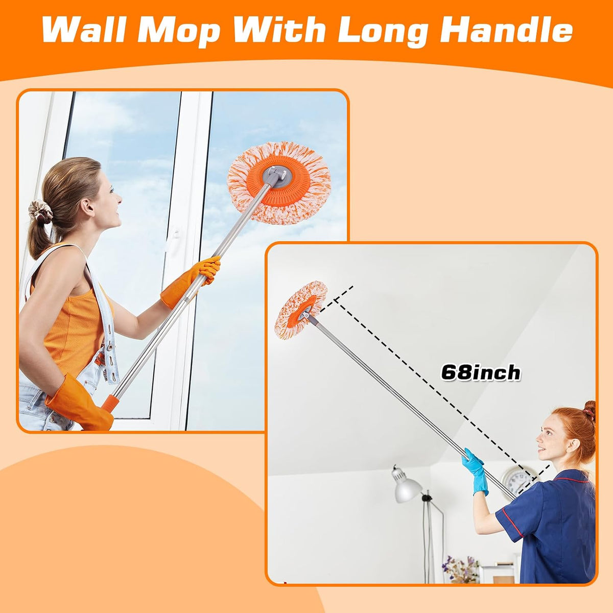 Wall mop extension sections and approximately 68 inch reach