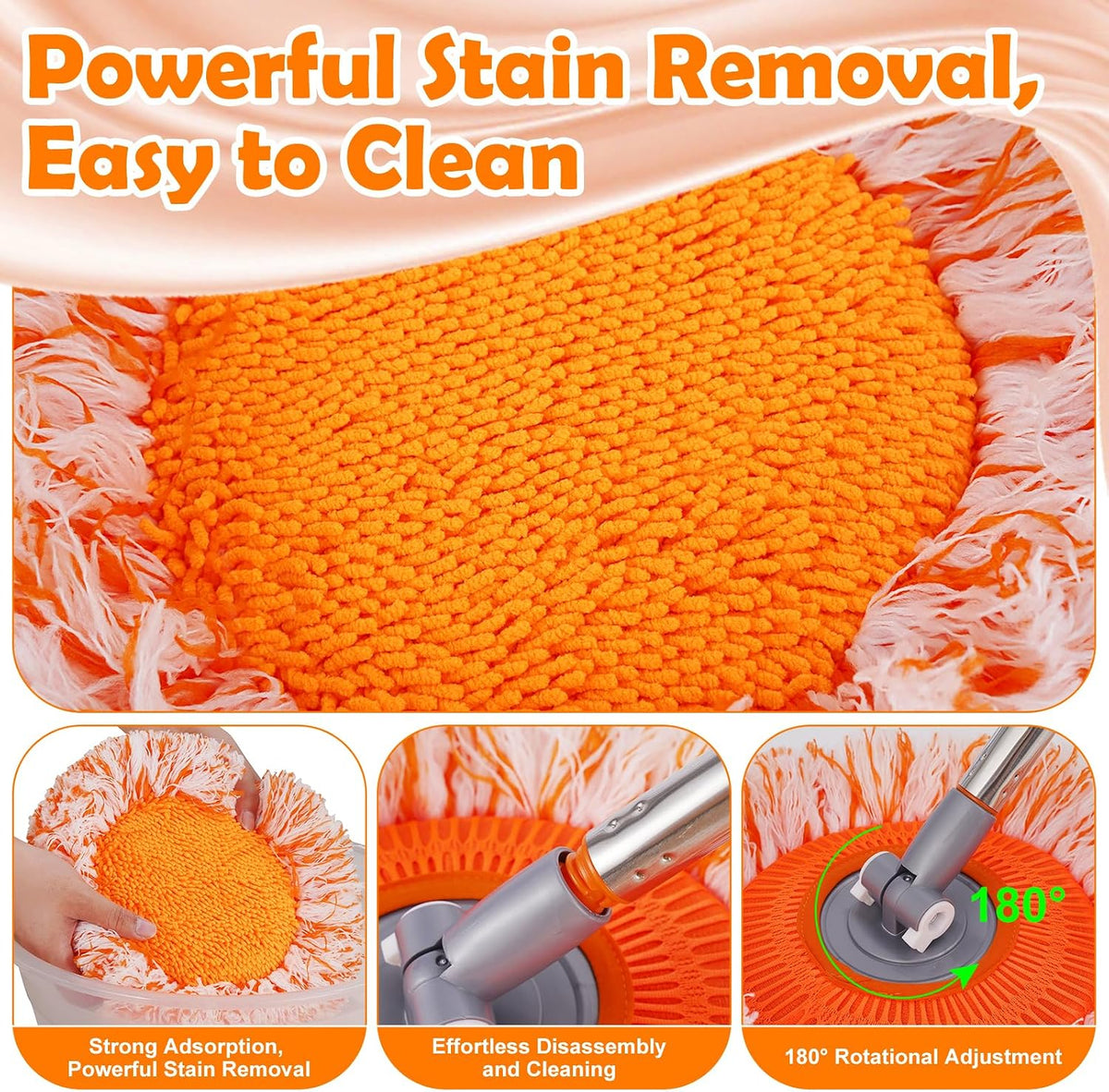 Microfiber and chenille mop pad texture for dust capture