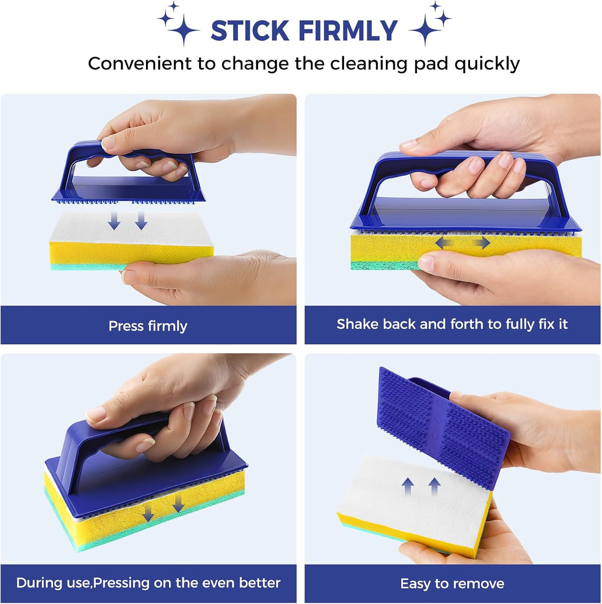 Four-step guide for attaching and removing the sponge pad