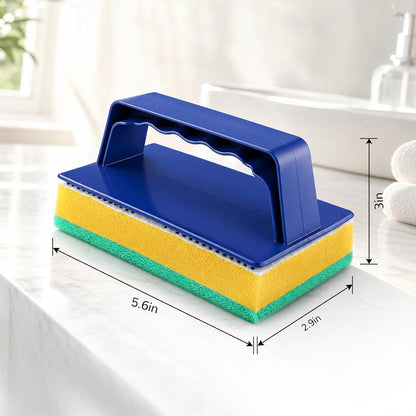 Handled sponge dimensions showing 5.6 inch length, 2.9 inch width and 3 inch height