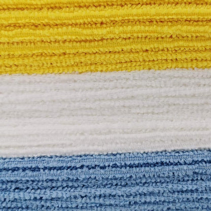 Detailed view of stitched microfiber cloth edges in all three colors
