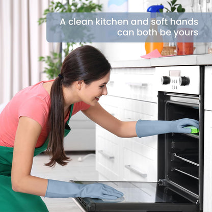 Reusable blue cleaning gloves used for kitchen cleaning